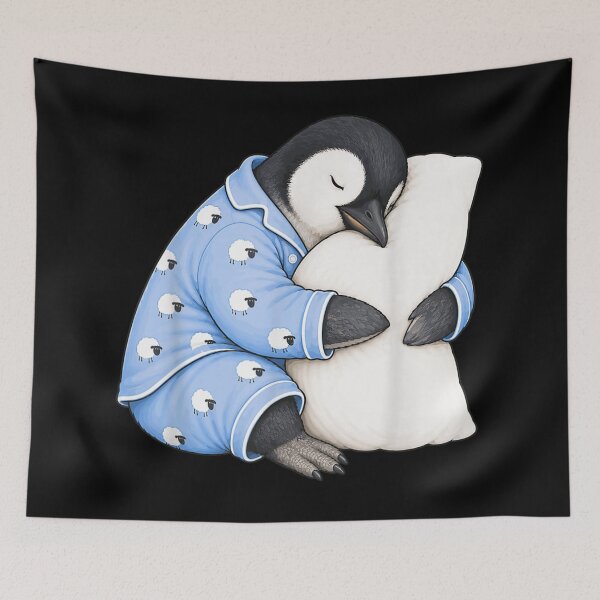 Item preview, Cute Baby Penguin In Sheep Pajamas Sleeping Hugging Fluffy White Pillow designed and sold by Capisedo.