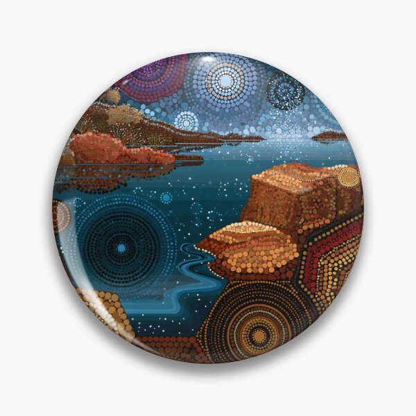 Item preview, Aboriginal Inspired Dot Art - Midnight Dreamy Lake designed and sold by GrinGalore.