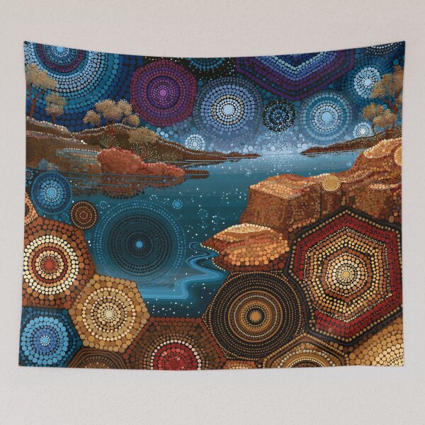 Item preview, Aboriginal Inspired Dot Art - Midnight Dreamy Lake designed and sold by GrinGalore.