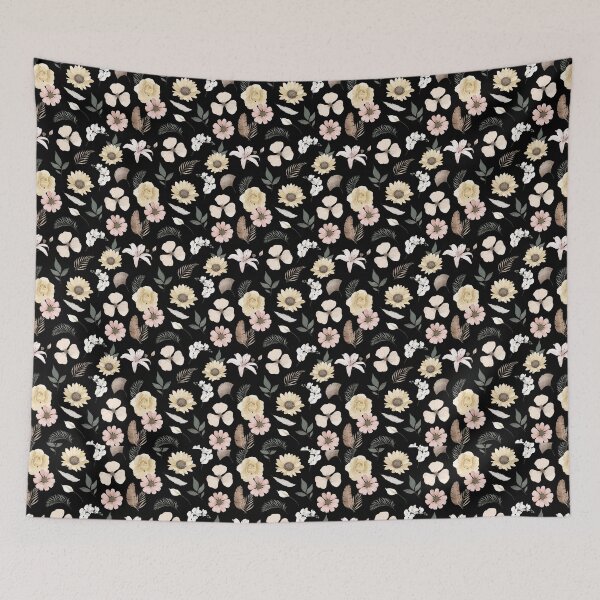 Item preview, Vintage Dark Floral Pattern - Boho Sunflower Wildflower designed and sold by Zaya_art.