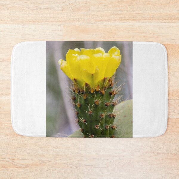 Item preview, Yellow Prickly Pear Cactus Flower Close-Up On Green Pad With Sharp Spines And Texture designed and sold by Nmallia.