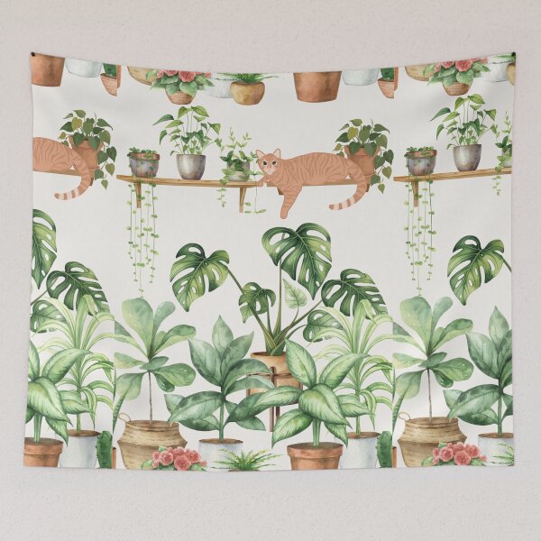 Item preview, Cozy Houseplant Cat Art | Ginger Tabby Botanical Illustration | Plant Lover Gift designed and sold by akneeland603.