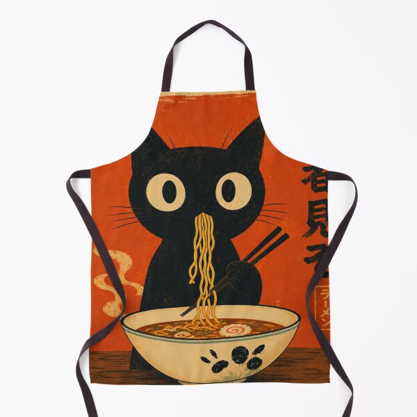Item preview, Cute Ramen Cat Art | Kawaii Black Cat Noodle Illustration | Japanese Food Wall Decor designed and sold by AbstractAuraArt.