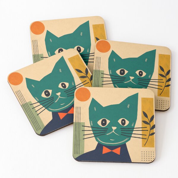 Artikelvorschau, Katzenkunst im Mid-Century-Modern-Stil | Minimalistische Katzen-Wanddeko | Retro-Katzenillustration entworfen und verkauft von AbstractAuraArt.