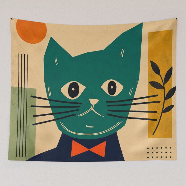 Item preview, Mid Century Modern Cat Art | Minimalist Cat Wall Decor | Retro Cat Illustration designed and sold by AbstractAuraArt.