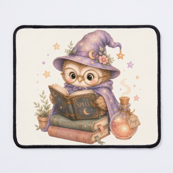 Item preview, Cute Wizard Owl Reading Spell Book | Kawaii Witch Owl Magic Potion Cottagecore Fantasy Illustration designed and sold by looplandger.