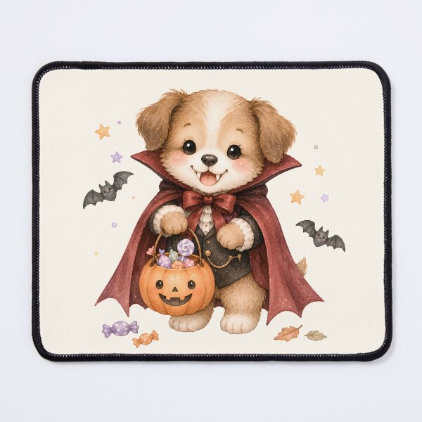 Item preview, Cute Vampire Puppy Trick or Treat | Kawaii Halloween Dog with Pumpkin Candy Bucket Watercolor Illustration designed and sold by looplandger.