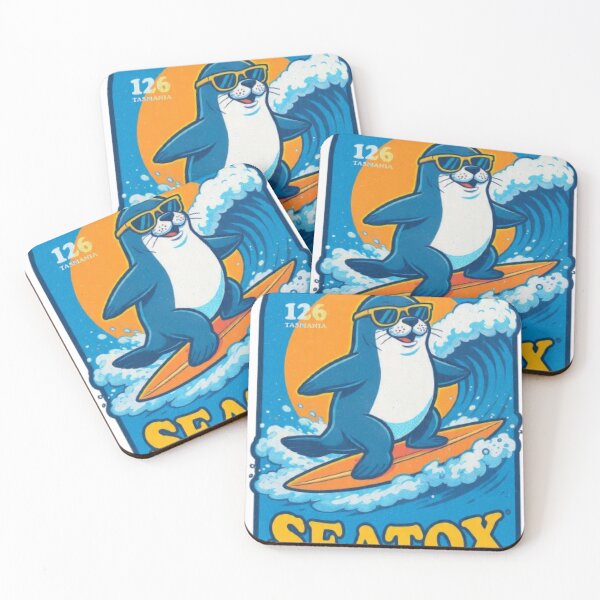 Item preview, Neil 126 Seatox Tasmania Surfing Seal Retro Badge Sticker Tee designed and sold by BodaZZ.