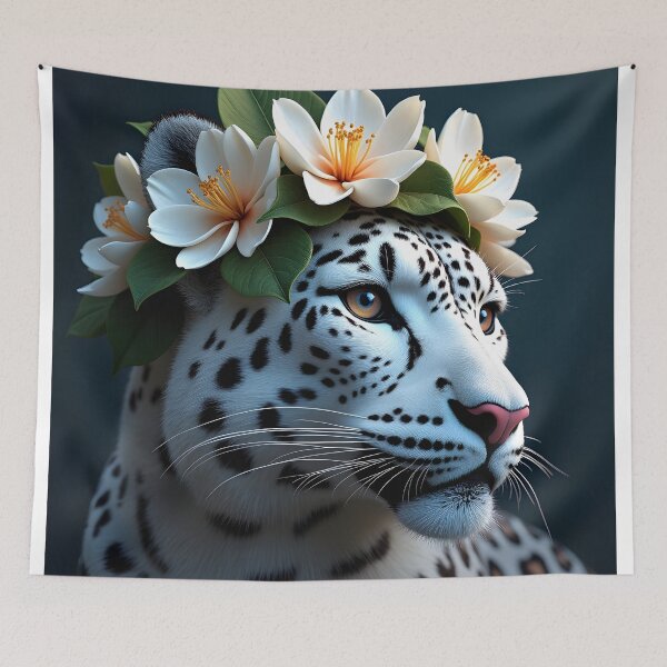 Item preview, Leopard Portrait with Elegant White Floral Crown designed and sold by Luna-Flow.