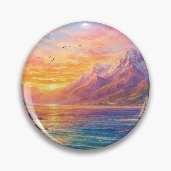 Item preview, Pink and Blue Sunset Mountain Sailboat Landscape designed and sold by Joey Santiago.