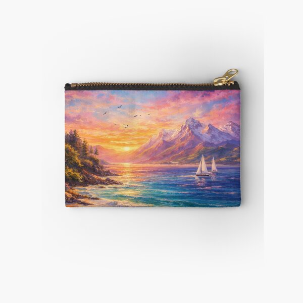 Item preview, Pink and Blue Sunset Mountain Sailboat Landscape designed and sold by Joey Santiago.