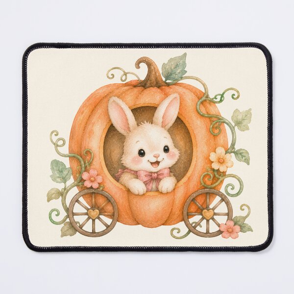 Item preview, Cute Bunny in Pumpkin Carriage | Kawaii Halloween Rabbit Pumpkin Coach Watercolor Illustration designed and sold by looplandger.