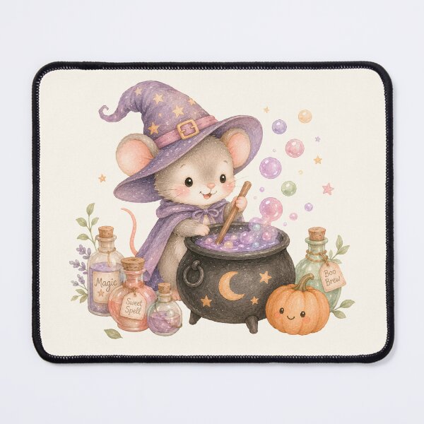 Item preview, Cute Witch Mouse Brewing Magic Potion | Kawaii Halloween Mouse Watercolor Illustration designed and sold by looplandger.