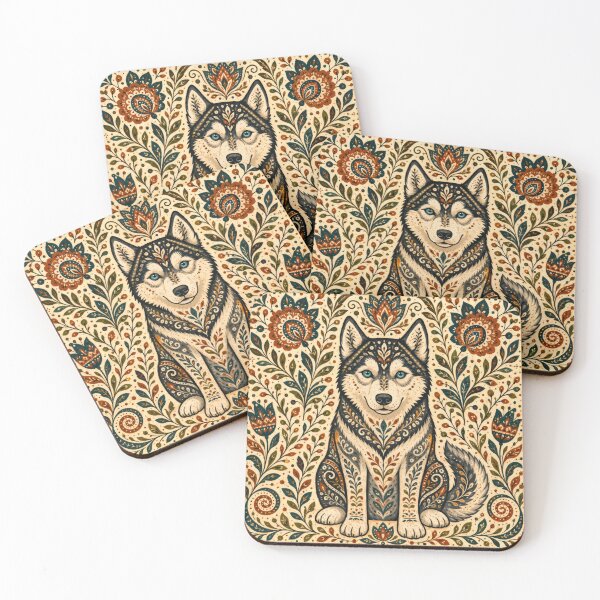 Item preview, Wall Art - Postcard - Ornamental Husky – Folk Art Elegance designed and sold by ForeverPrintsOK.