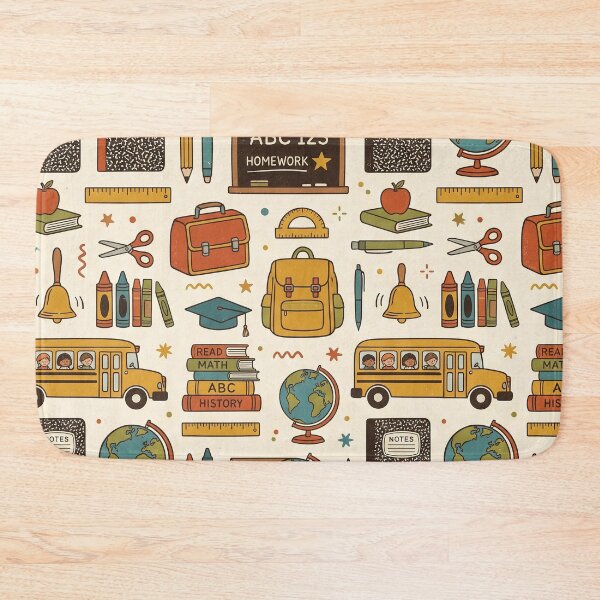 Item preview, Retro Back to School Pattern Yellow Bus Books Globe Vintage Classroom Print designed and sold by Patterns & Love .