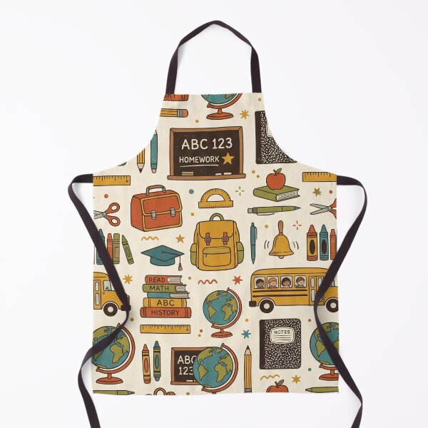 Item preview, Retro Back to School Pattern Yellow Bus Books Globe Vintage Classroom Print designed and sold by Patterns & Love .