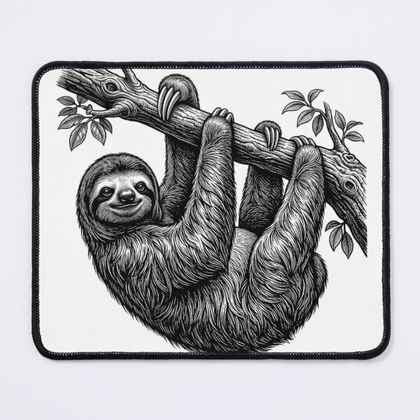 Item preview, Realistic bold line sloth hanging on tree branch designed and sold by Minimalisticaly.