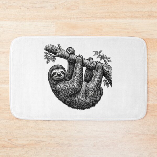 Item preview, Realistic bold line sloth hanging on tree branch designed and sold by Minimalisticaly.