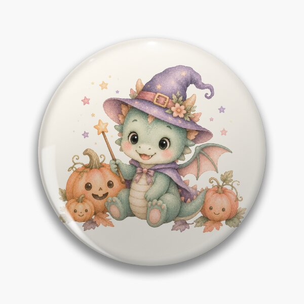 Item preview, Cute Baby Dragon Witch with Pumpkins | Kawaii Halloween Fantasy Illustration designed and sold by looplandger.