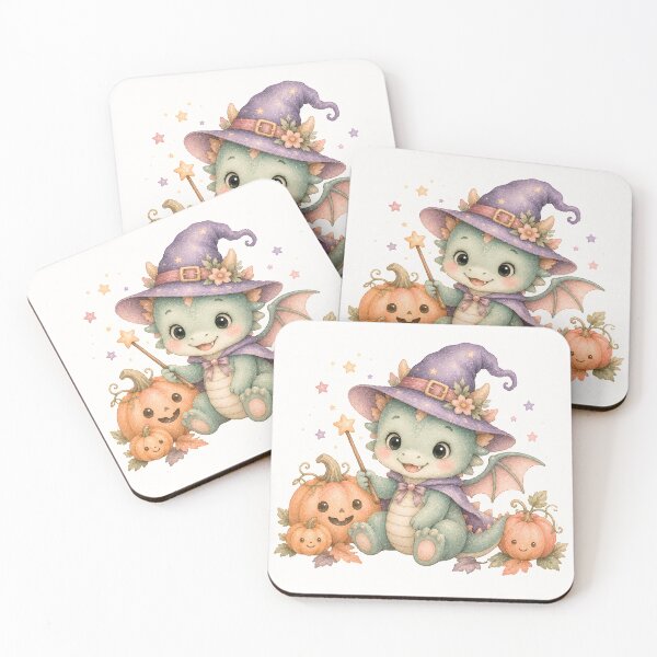 Item preview, Cute Baby Dragon Witch with Pumpkins | Kawaii Halloween Fantasy Illustration designed and sold by looplandger.