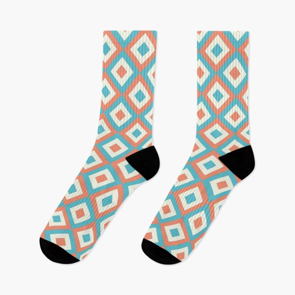 Item preview, Retro Geometric X Pattern | Coral Teal Cream Distressed Seamless Mid Century Modern designed and sold by Dino-Lune.