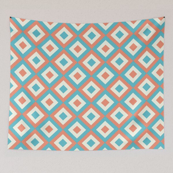 Item preview, Retro Geometric X Pattern | Coral Teal Cream Distressed Seamless Mid Century Modern designed and sold by Dino-Lune.