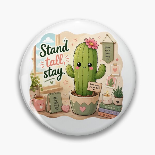 Item preview, Cute Kawaii Cactus Stand Tall Stay Positive Aesthetic Sticker designed and sold by Snikdha.