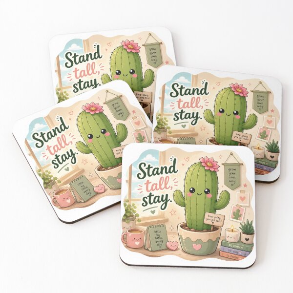 Item preview, Cute Kawaii Cactus Stand Tall Stay Positive Aesthetic Sticker designed and sold by Snikdha.