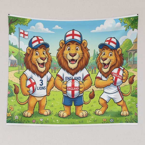 Item preview, 3 Lions Football Game with their baseball caps designed and sold by Barbara Burgess.