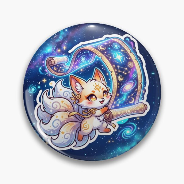 Item preview, Kawaii Nine-Tailed Fox Cosmic Scroll Chibi Sticker Illustration for Anime Lovers designed and sold by uegi.
