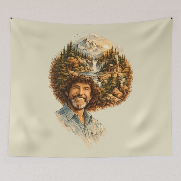 Item preview, Bob Ross Happy Little Trees Nature Hair Vintage Fan Art designed and sold by karamram.