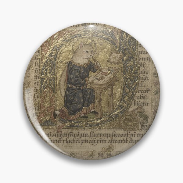 Item preview, Medieval Cat Illuminator Gilding a Golden Initial Manuscript Art designed and sold by PictorialWhimsy.
