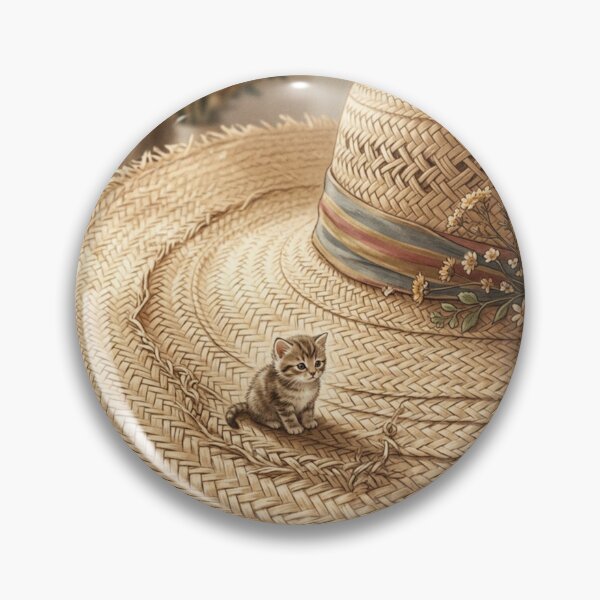 Item preview, Tiny Kitten on a Giant Vintage Straw Hat Miniature Illustration designed and sold by DuckOddity.