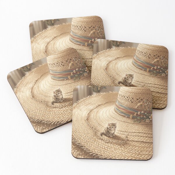 Item preview, Tiny Kitten on a Giant Vintage Straw Hat Miniature Illustration designed and sold by DuckOddity.
