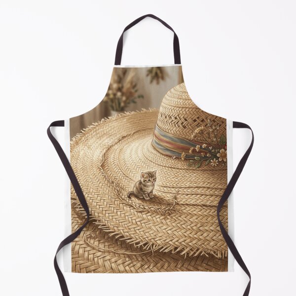 Item preview, Tiny Kitten on a Giant Vintage Straw Hat Miniature Illustration designed and sold by DuckOddity.
