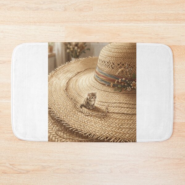 Item preview, Tiny Kitten on a Giant Vintage Straw Hat Miniature Illustration designed and sold by DuckOddity.
