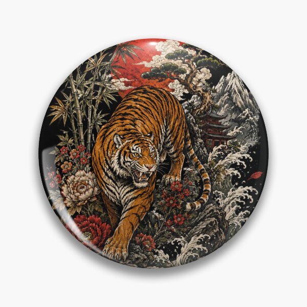 Item preview, Retro Tiger, Vintage Boho Tiger, Linocut Style Wildcat, Cottagecore Animal designed and sold by Sprinkle12345.