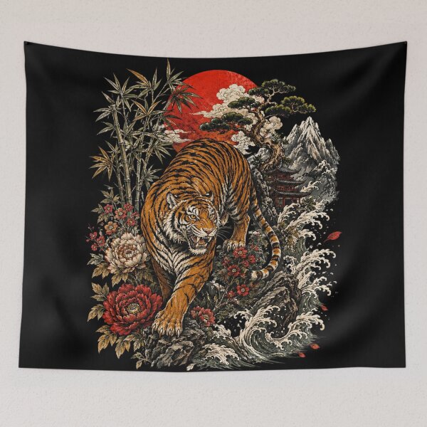 Item preview, Retro Tiger, Vintage Boho Tiger, Linocut Style Wildcat, Cottagecore Animal designed and sold by Sprinkle12345.