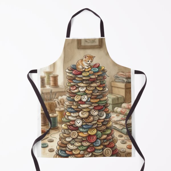 Item preview, Tiny Kitten on a Giant Stack of Vintage Buttons Miniature Illustration designed and sold by DuckOddity.