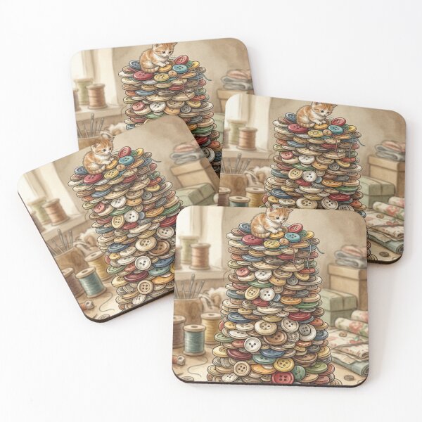Item preview, Tiny Kitten on a Giant Stack of Vintage Buttons Miniature Illustration designed and sold by DuckOddity.