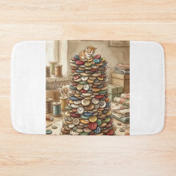 Item preview, Tiny Kitten on a Giant Stack of Vintage Buttons Miniature Illustration designed and sold by DuckOddity.