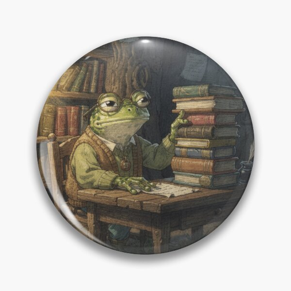 Item preview, Frog Night-Librarian Stamping Overdue Lily-Pad Books Cottagecore Art designed and sold by PictorialWhimsy.