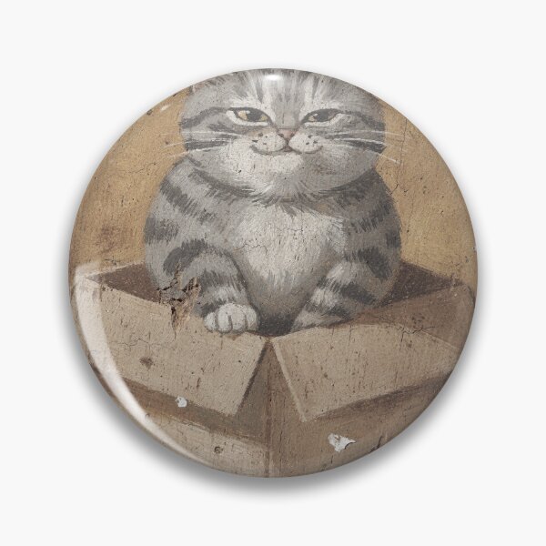 Item preview, Smug Grey Tabby Claiming the New Cardboard Box Folk Art designed and sold by PictorialWhimsy.