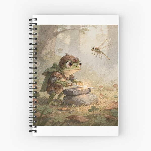 Item preview, Tiny Frog Squire Sharpening a Thorn Sword Before the Duel Cottagecore Art designed and sold by PictorialWhimsy.