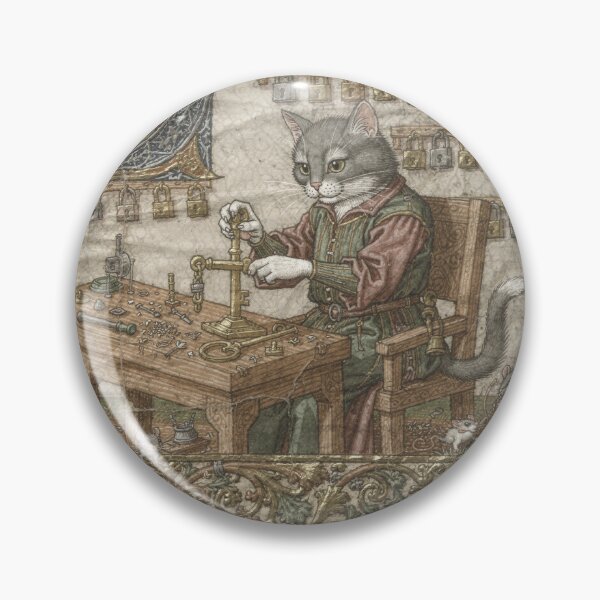 Item preview, Medieval Cat Locksmith Cutting a Brass Key Manuscript Art designed and sold by PictorialWhimsy.