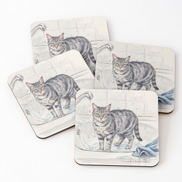Item preview, "I Have Made a Terrible Decision Cat in Sink Watercolor Funny Pet Art" designed and sold by Arobinoz.