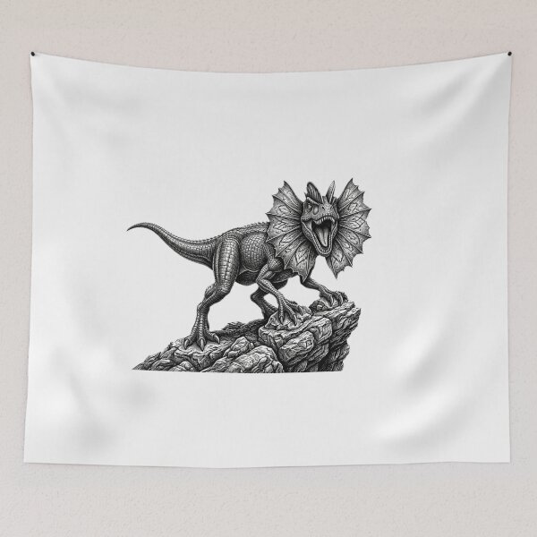 Item preview, Realistic bold line dilophosaurus on rock designed and sold by Minimalisticaly.