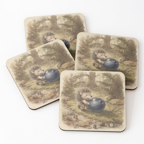 Item preview, Hedgehog Folk Rolling a Blueberry Home Storybook Art designed and sold by PictorialWhimsy.