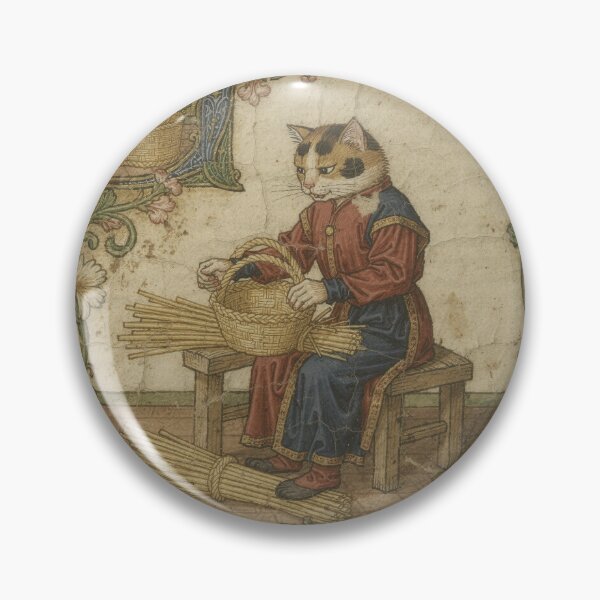 Item preview, Medieval Cat Basket-Weaver Plaiting Reeds Manuscript Art designed and sold by PictorialWhimsy.