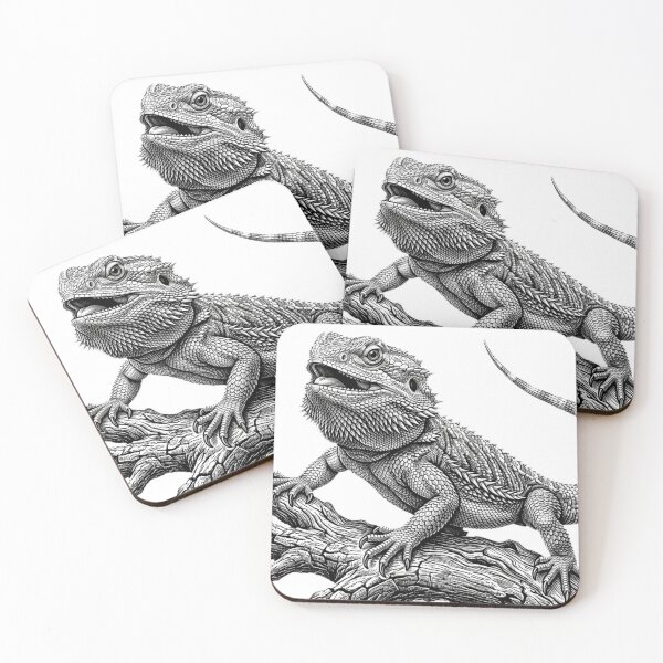 Item preview, Realistic bold line bearded dragon on tree branch designed and sold by Minimalisticaly.